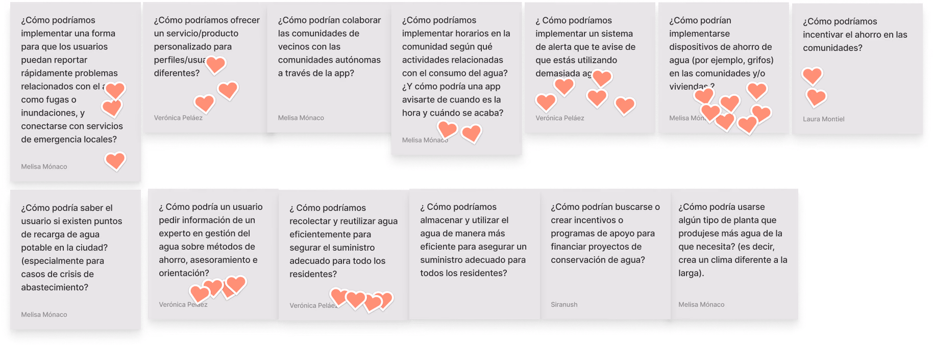 Tarjetas How Might We del proyecto Aquae