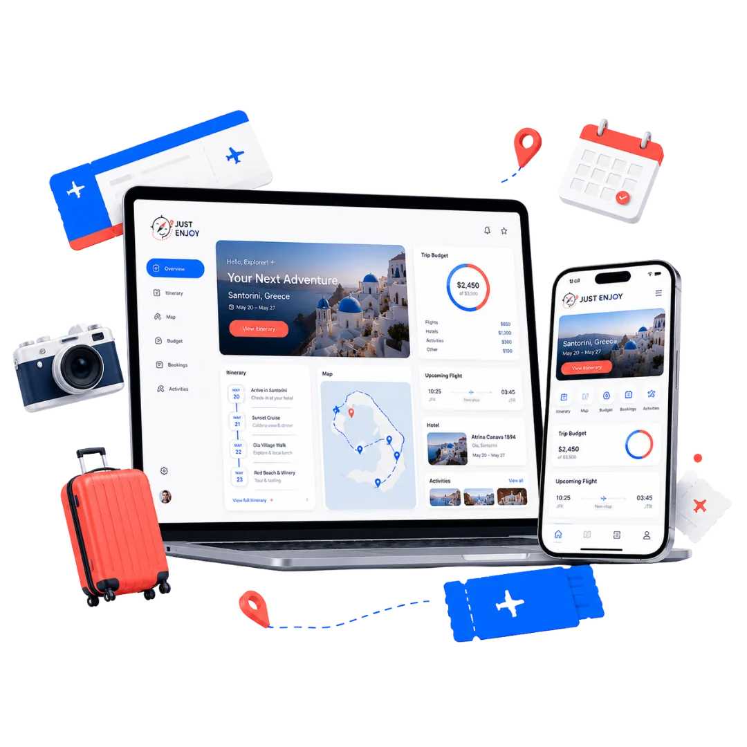 Mockup visual de dashboard de viaje