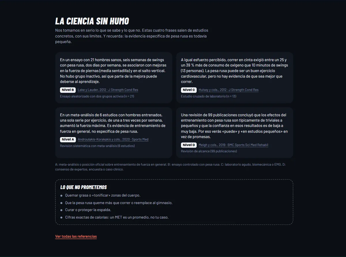 La ciencia sin humo: cuatro afirmaciones con nivel de evidencia A a D y recuadro de lo que no se promete